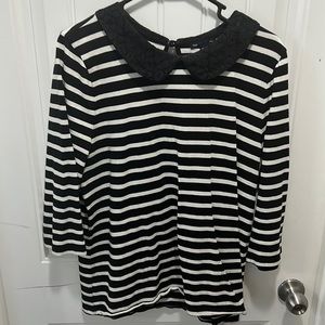 Black and white stripped lace collared shirt
